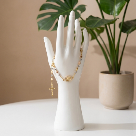 Pulsera Rosario · Acabado Tricolor Premium