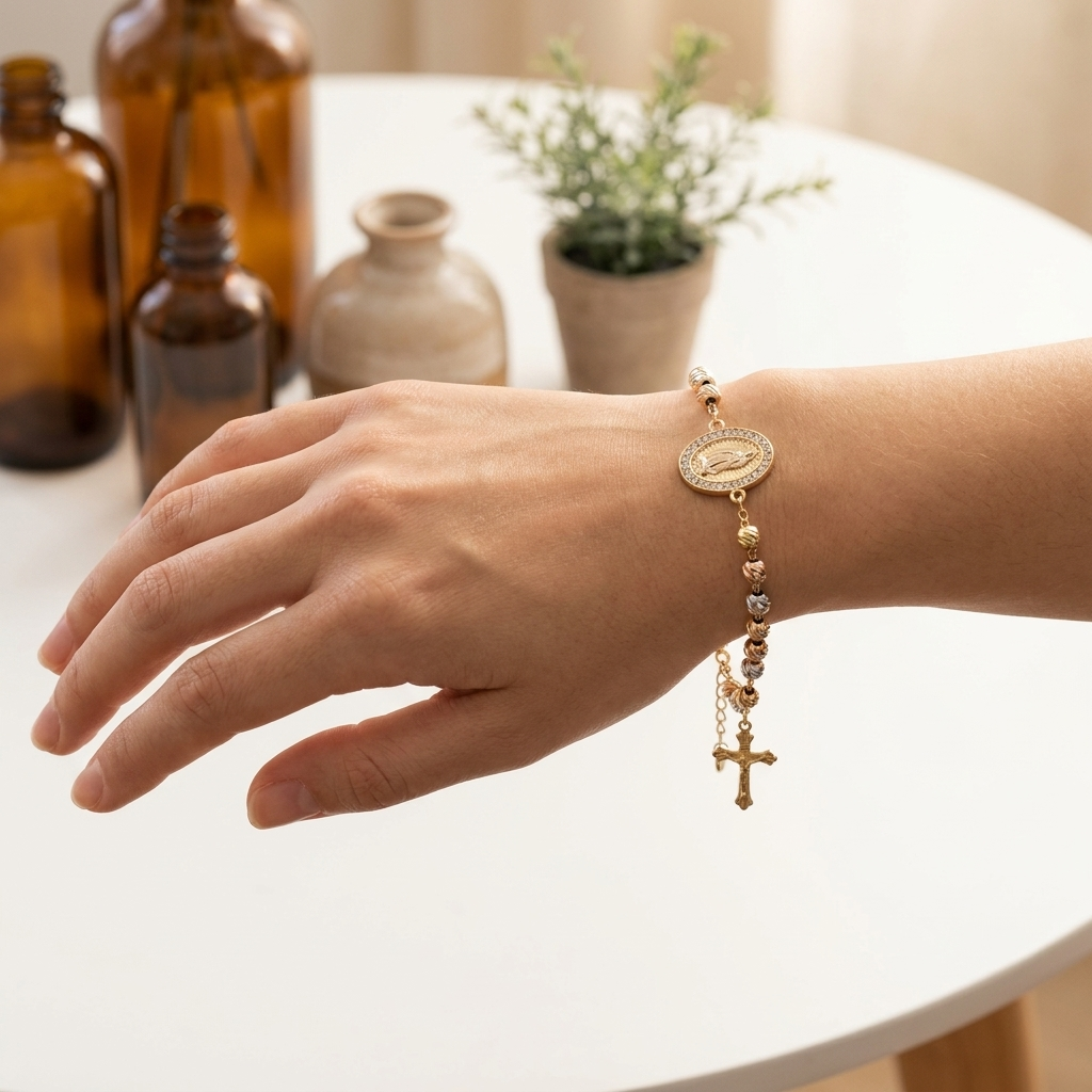 Pulsera Rosario · Acabado Tricolor Premium
