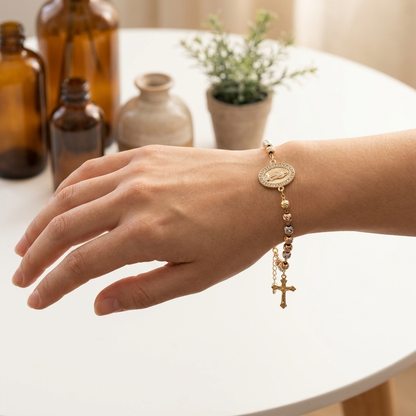 Pulsera Rosario · Acabado Tricolor Premium