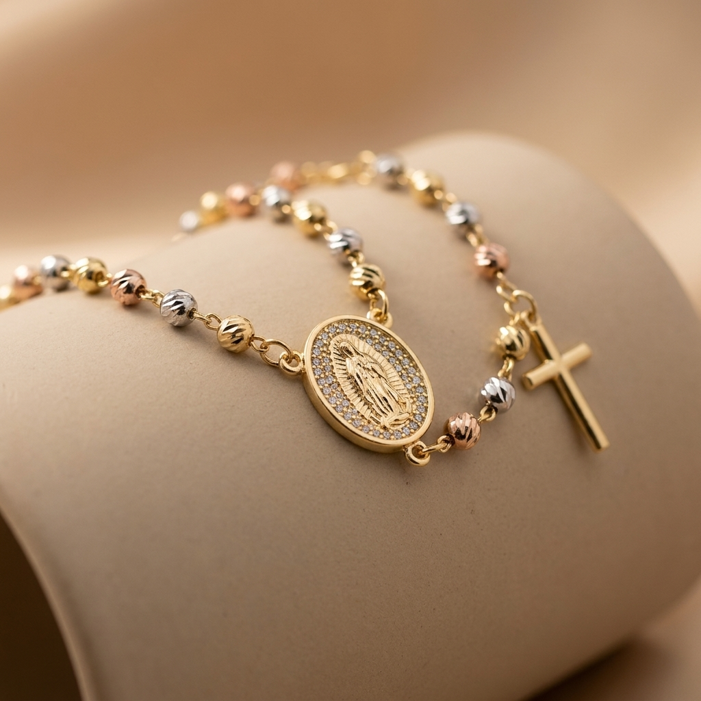 Pulsera Rosario · Acabado Tricolor Premium