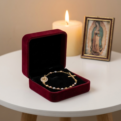 Pulsera Rosario · Acabado Tricoloro Premium